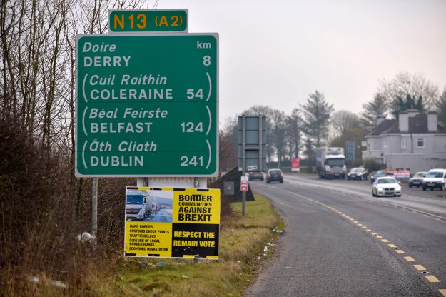 Donegal, Ireland. 23rd Jan, 2017. Anti – Brexit signs. Anti – Brexit signs on road, between Donegal and Londonderry, at Bridgend, County Donegal. Credit: George Sweeney/Alamy Live News
